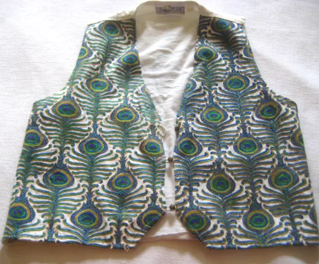 PEACOCK vintage VEST sz M embroidered embroidery blue green cotton Costume Boho