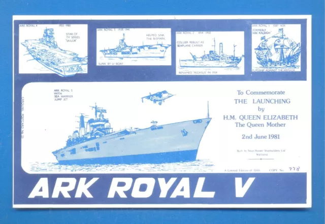 Hms Ark Royal V. Postkarte Zum Gedenken An Den Start. 2. Juni 1981