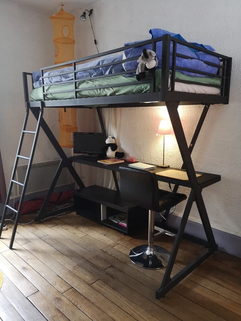 Bonjour à vendre lit mezzanine blanc en métal 1 place en très