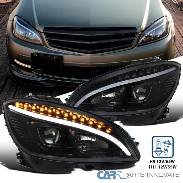 Fit 08-11 Benz W204 C-Class Black Projector Headlights Lamps w/ LED Turn Signals