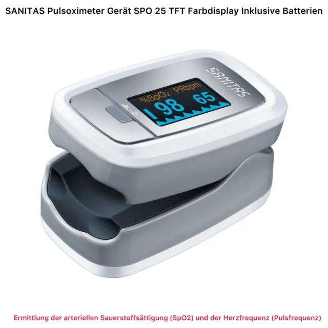 SANITAS Pulsoximeter Gerät SPO 25 Sauerstoffsättigung Pulsfrequenz Neu Ovp