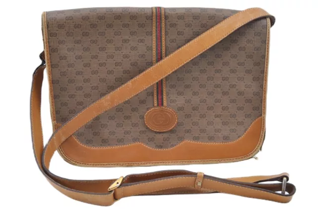 AUTH GUCCI MICRO GG Web Sherry Line Shoulder Bag PVC Leather Brown Junk  J6080 $100.00 - PicClick