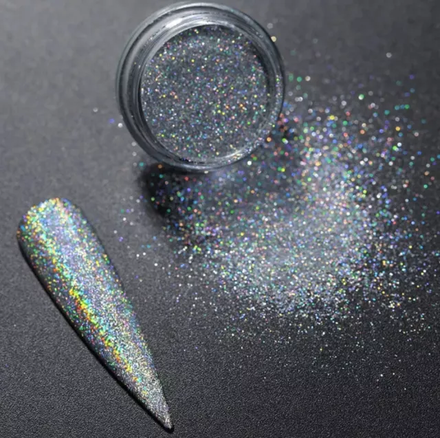 SILVER Nail Art Glitter Powder Holographic Holo Laser Mermaid Effect Effect DIY