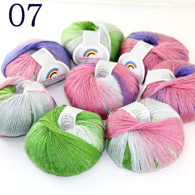 Sale 8ballsX50gr Colorful Rainbow Rug Shawl Cashmere Wool Hand Crochet Yarn 07