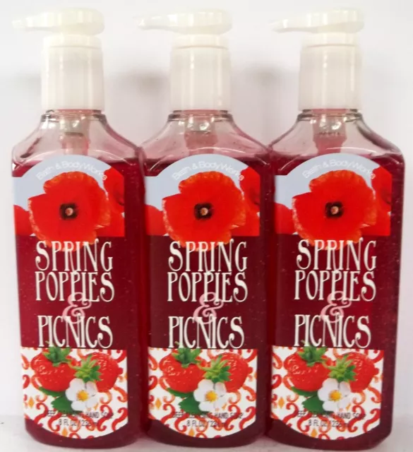 Bath Body Works SPRING POPPIES & PICNICS Deep Cleansing Hand Soap, 8 oz. NEW x 3