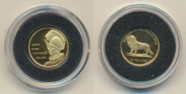 Congo: 2006 20 Francs Swiss Guard 1.224g 999 Gold Coin with Certificate