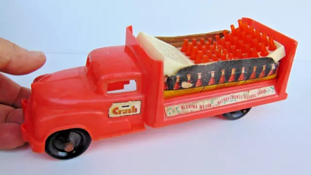 X RARE Vintage Mexican ORANGE CRUSH Plastic Toy Delivery Truck w/ BOTTLE CRATES