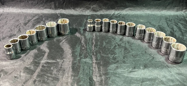 Lot of 18 Vintage Craftsman 12point SAE & Metric 3/8" Drive Sockets