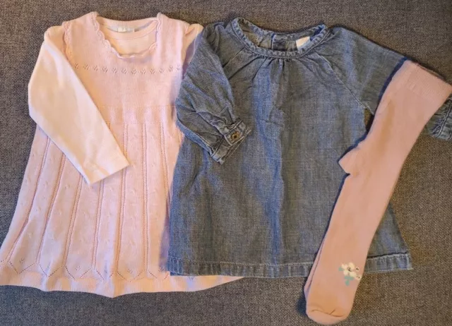 Abito da bambina Next, collant e fascio giubbotto 0-3 mesi denim lavorato a maglia fiore (152)