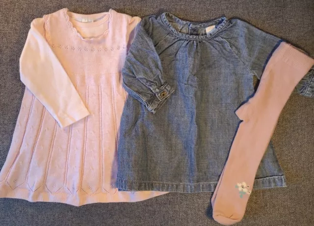 Next Baby Girl dress, Tights & vest bundle 0-3 Months denim knit flower (152)