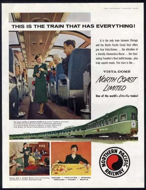 1956 NORTHERN PACIFIC RAILWAY Train Ad North Coast LTD VISTA DOME
