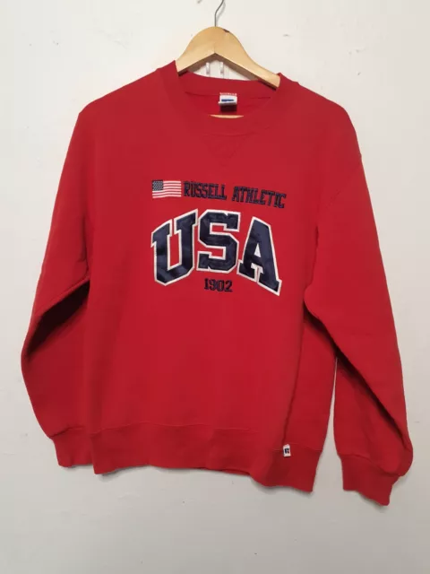 Vintage Russell Athletic USA Crewneck Sweatshirt Jumper Adult Small Red 1990s