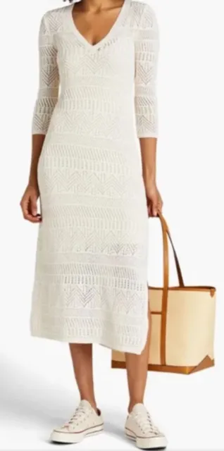 NWT $450 Rag & Bone Renee Crochet Knit Side Slit Maxi Dress Ivory Size: S