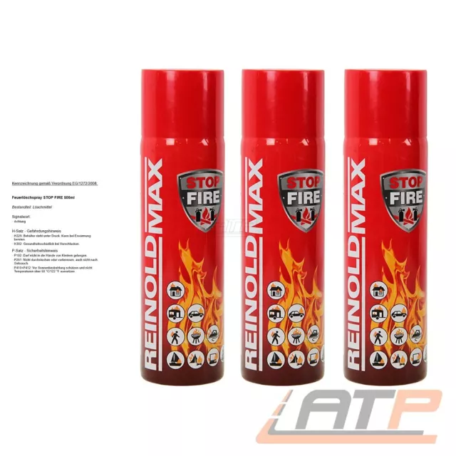 3x 500ml = 1,5 L LITER REINOLDMAX STOP FIRE UNIVERSAL FEUERLÖSCHSPRAY AUTO KFZ