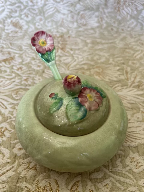 Carlton Ware Porcelain Jam/Sugar Pot and matching spoon Floral Pattern