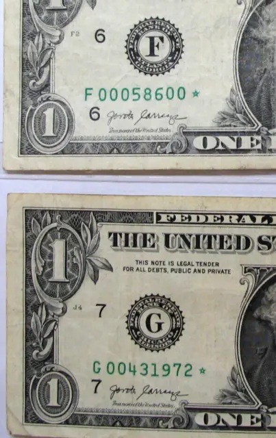 $1 One Dollar Bill * STAR NOTE * Currency Replacement Notes - Low Serial Number