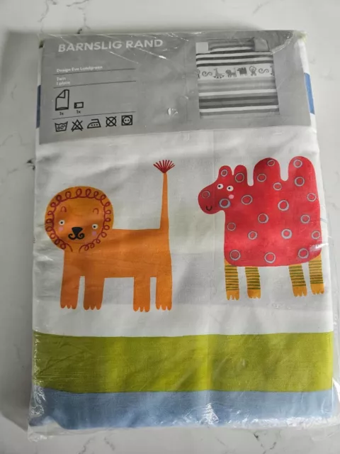 Ikea Barnslig Rand Zoo Animals Kids Twin Size Duvet Cover & Pillowcase Set NEW