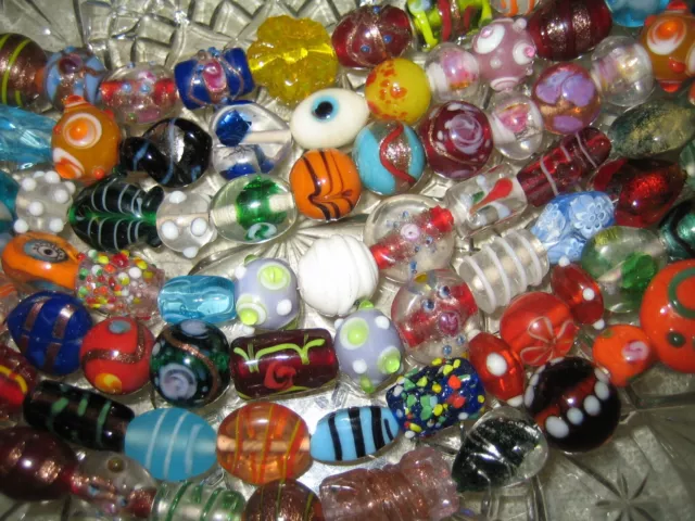 GLASPERLEN MIX SCHÖNE BUNTE LAMPWORK/MURANO PERLEN 4 STRÄNGE ca.14 STÜCK ca.200g