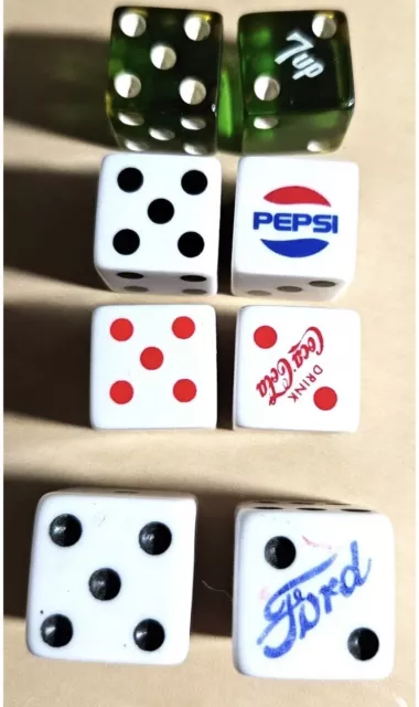 Vtg 7 Up Bakelite Dice Green & Ivory Color-Pepsi-Coca Cola-Ford Dice-See Desc