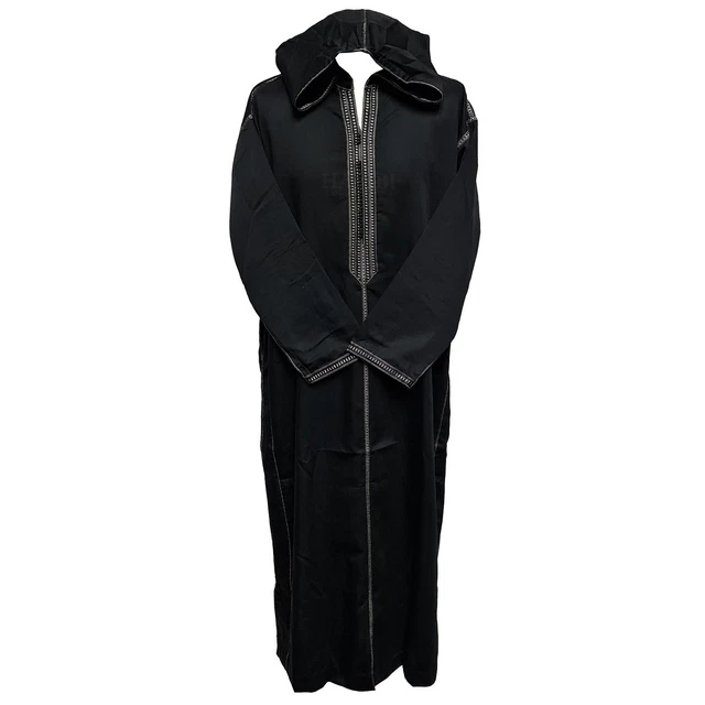 Femmes Marocain Gris Noir Multi Rayures Capuche Manches Longues Coton