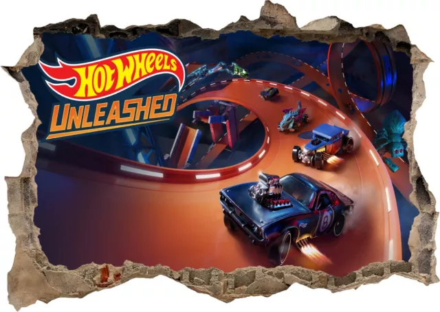 Hot Wheels Toys Cars Kids Boys 3d Smashed Wall View Sticker Poster Mural Z760