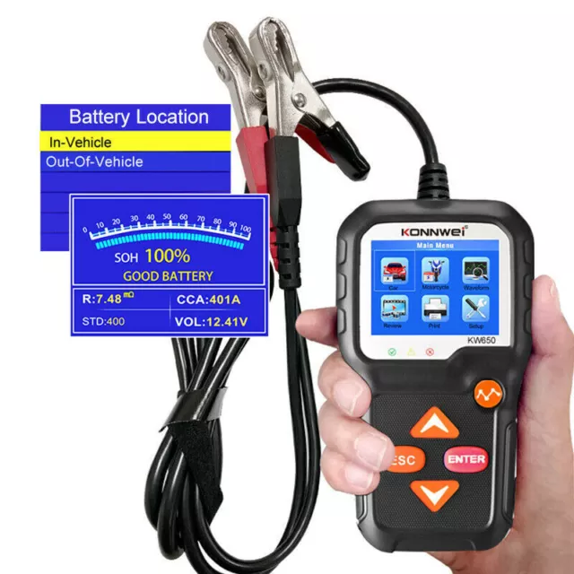 KW650 6-16V LCD Display Car Battery Tester Charging Cranking Load Check Scanner