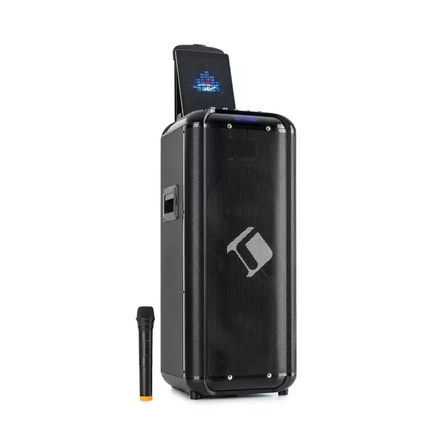 Mobile DJ PA Anlage Karaoke Lautsprecher Akku Box Mikrofon USB SD Bluetooth 300W