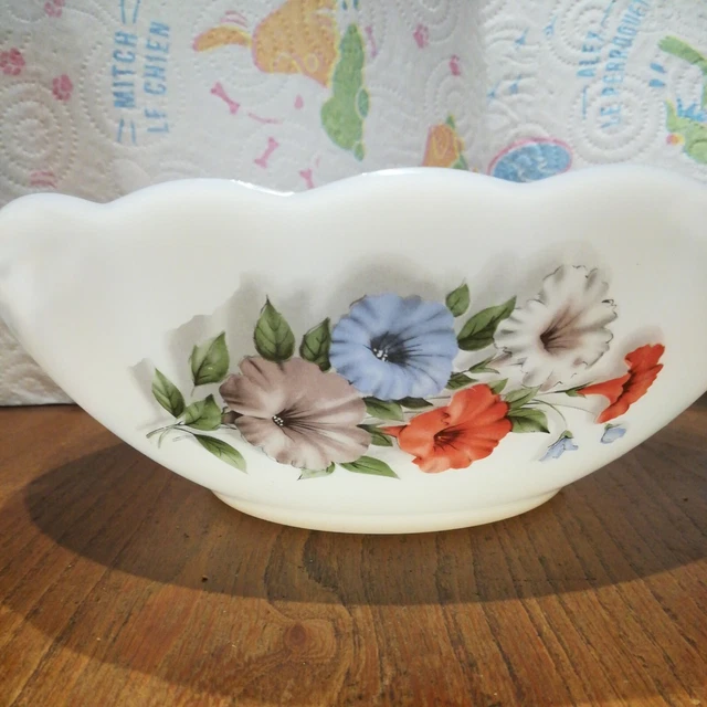 Saladier Vintage Arcopal 20 Cm – Motif Hibiscus – État Correct