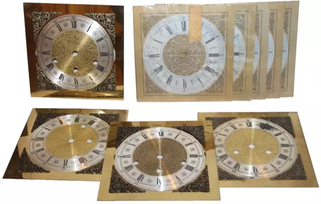 (9) Square Gold Colored Metal Clock Face Dial Lot 7-7/8" x 7-7/8" Roman Numerals