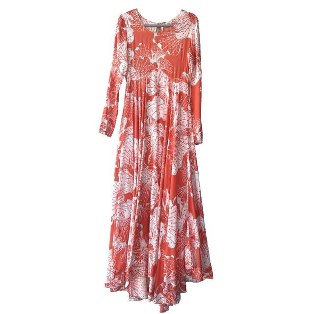 FREE PEOPLE FIRST Kiss Full Length Long Sleeve Floral Orange Dress Sz XS  NWOT $59.99 - PicClick