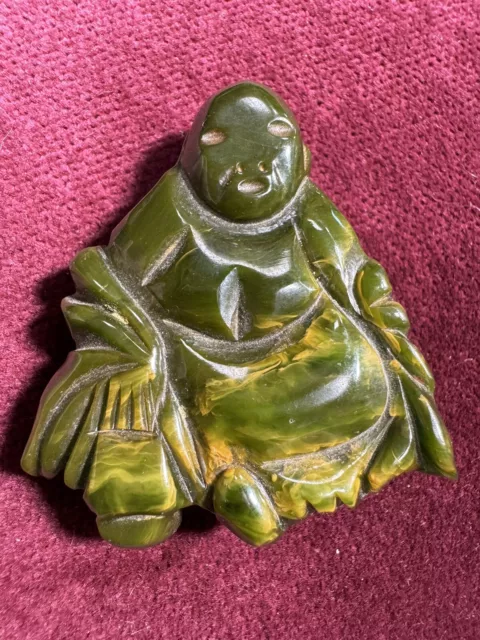 Green Buddah bakelite pin brooch vintage