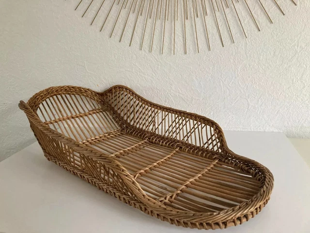 Ancien Couffin En Osier Et Rotin – Vintage Authentique – Panier Déco
