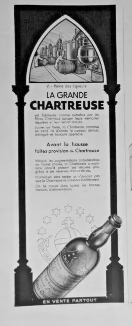 Publicité De Presse 1937 La Grande Chartreuse Reine Des Liqueurs