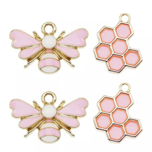 12 Stück Rosa Emaille Biene und Bienenwabe Charm Honigbiene Metall Anhänger DIY