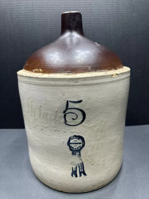 Blue Ribbon Brand Pottery 5 Gallon Whiskey Jug Crock 18” Inches Tall