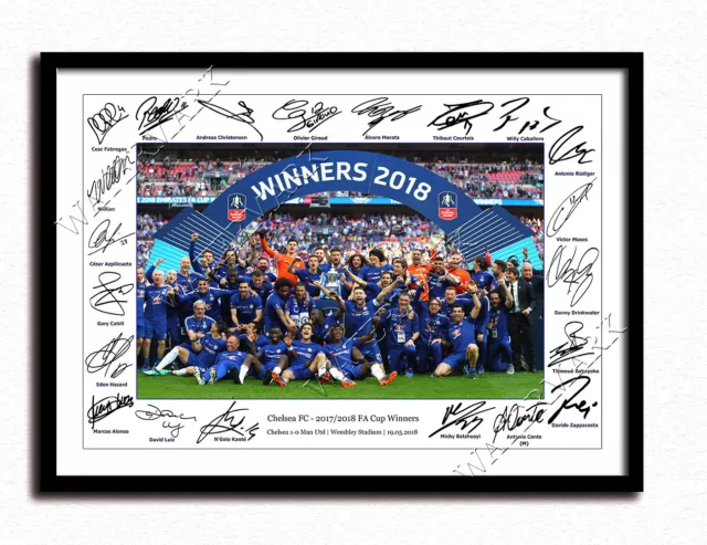 Chelsea Firmado Póster Fotográfico Escuadrón 2017 2018 Equipo Fa Cup Ganadores Peligro