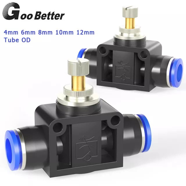 Pneumatic Air Flow Valve Push To Fitting In-Line Speed Controller Union Straight