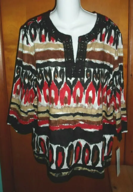ALFRED DUNNER BLACK White Red Embroidered Tunic 16P New $12.99 - PicClick