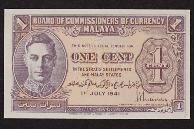 1941 Malaya One Cent gEF ~ P-6 British Colonial 1c