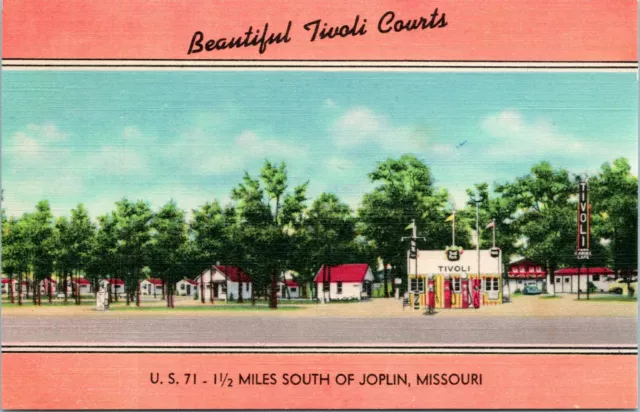 Linen Postcard Joplin Missouri MO Tivoli Courts Motel Cafe Gas Station US 71