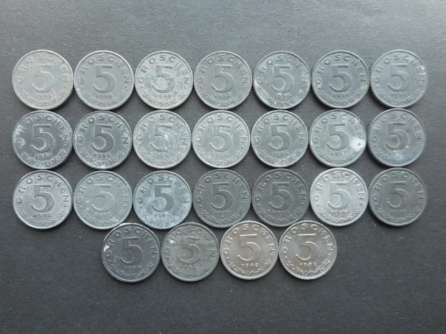 Austria 5 Groschen 1948-1986 (Lot of 25 Coins) (KM# 2875)
