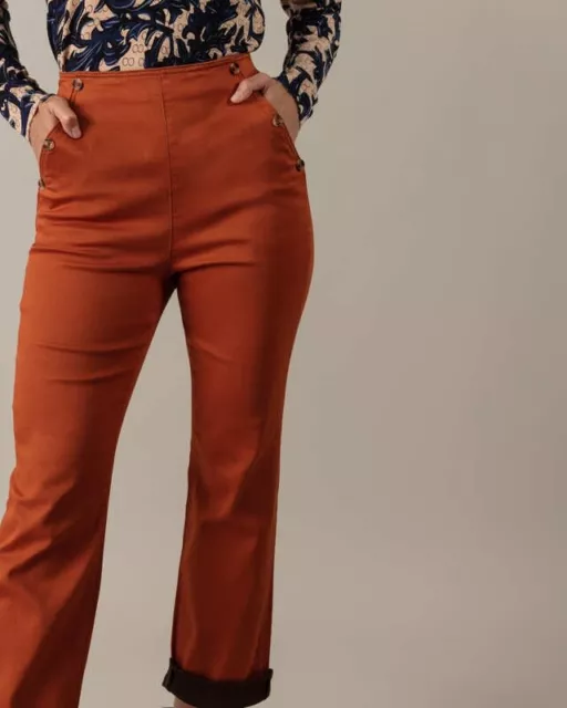 Designer-Damen Twillhose mit Knopfverzierung "cognac" Gr.40 UVP55,00€ G179