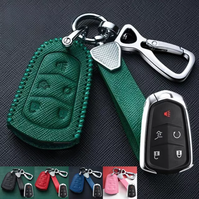 Genuine Leather Car Key Fob Case Cover For Cadillac CT5 CT6 XT5 CTS XTS SRX ATS