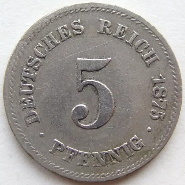 Münze Deutsches Reich Kaiserreich 5 Pfennig 1875 H in Sehr schön