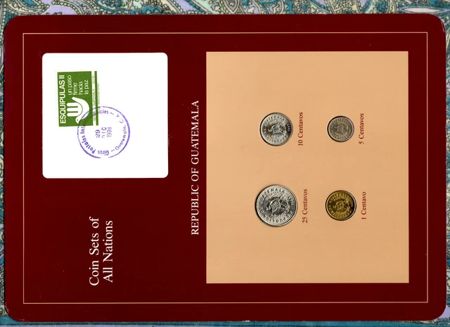 Coin Sets of All Nations Guatemala w/card UNC 1,5,10,25 Centavos 1987
