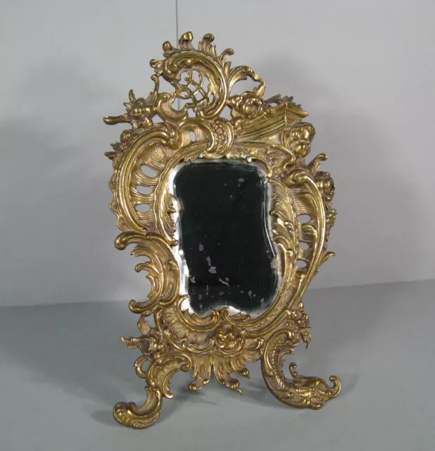 Antico Psiche da Tavolo Specchio Stile Luigi XV Bronzo Decorazione Putto Delfino