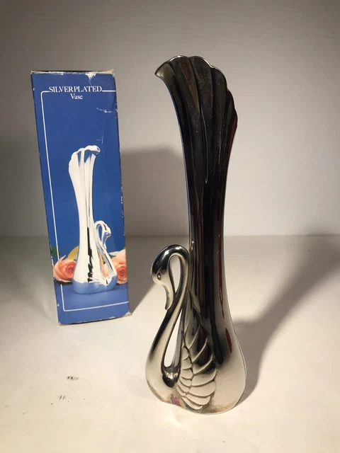 Silver Ribbon Silverplate SWAN BUD VASE 7" - Art Deco - Art Nouveau