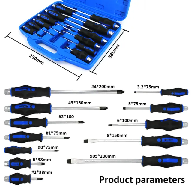 US PRO Magnetic Screwdriver Set HEAVY DUTY Phillips & Slotted Go Through Drivers