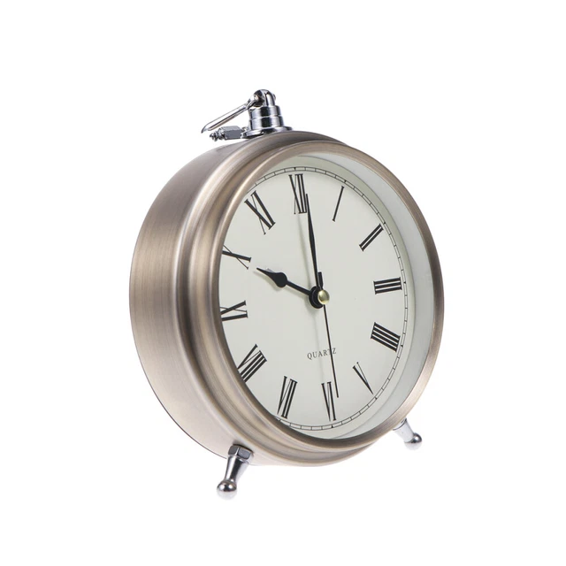 Reloj despertador de metal números romanos mesa cabecera reloj despertador silencioso sin