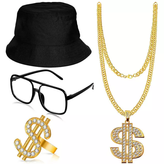 80S/90S HIP HOP Costume Accessories Hat Glasses Necklace Earring Party ...